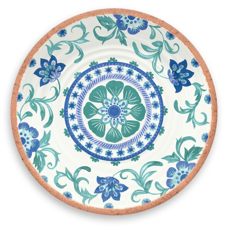 Turquoise Floral Melamine Salad Serving Set with Platter