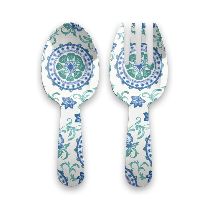 Turquoise Floral Melamine Salad Serving Set with Platter