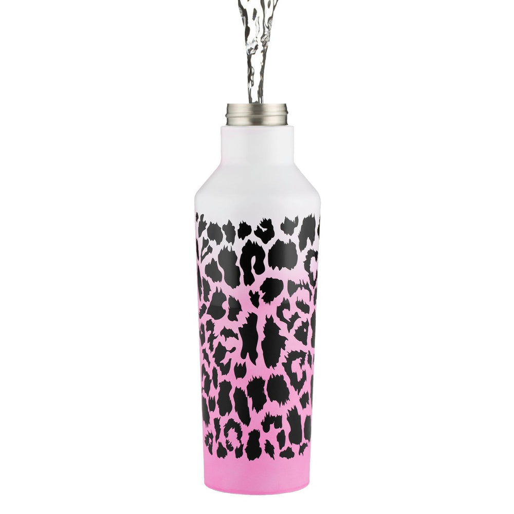 Insulated water bottle with removable cap and colour changing properties that are affected by temperature
