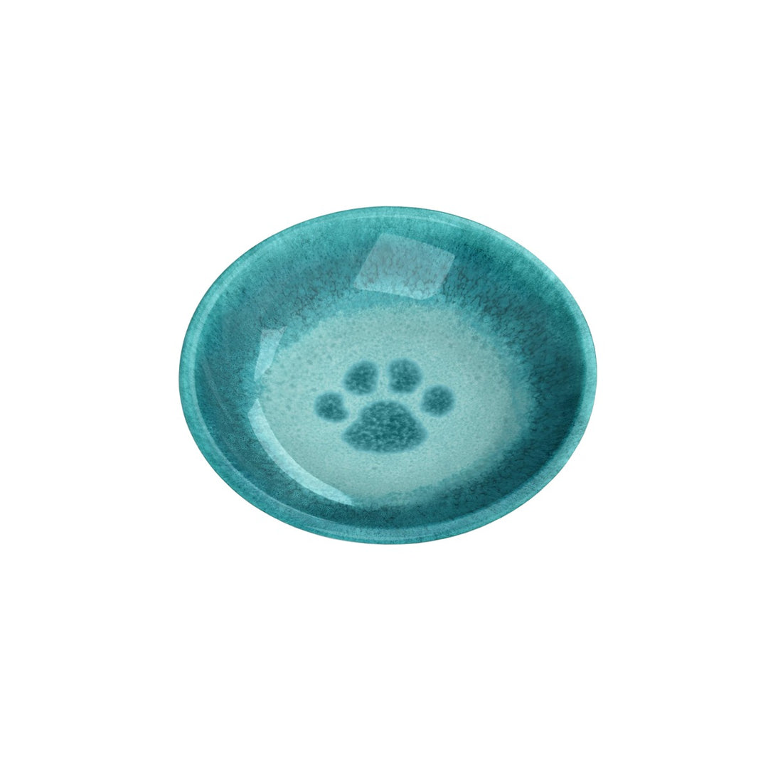 Blue Glaze Paw Print Melamine Pet Saucer