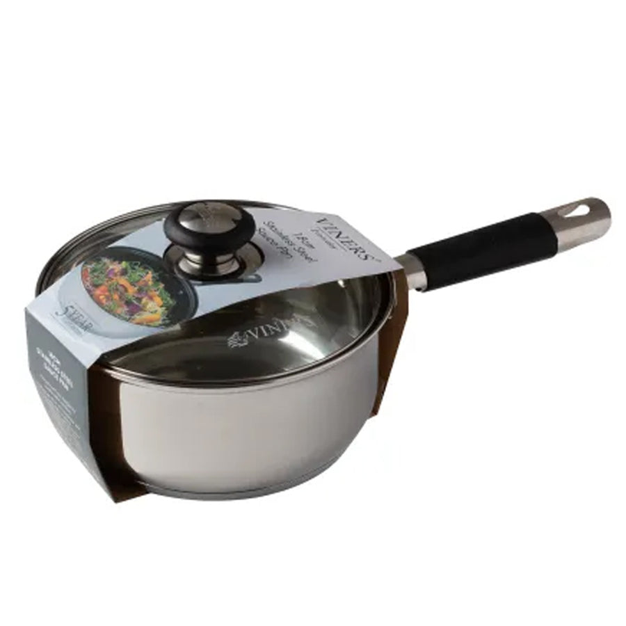 18cm diameter stainless steel pan with glass lid