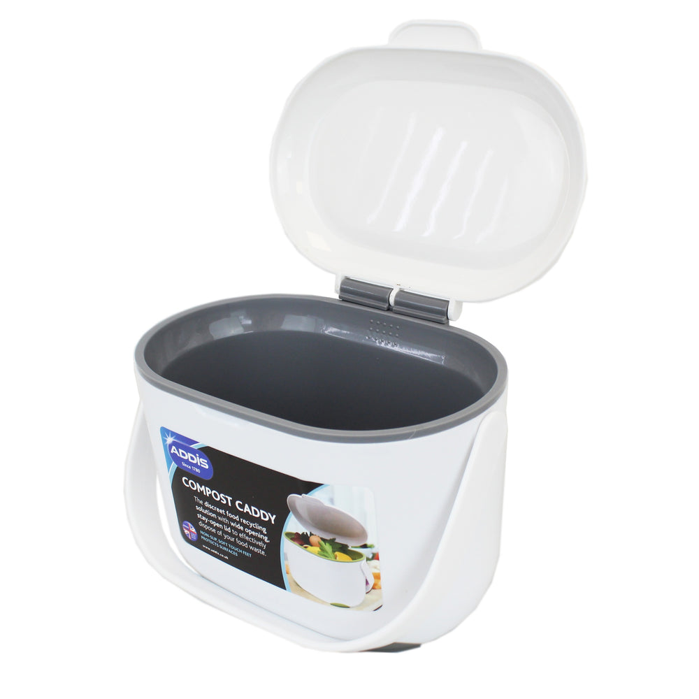 White & Grey Addis 2.5L Kitchen Food Waste Caddy - Open Lid
