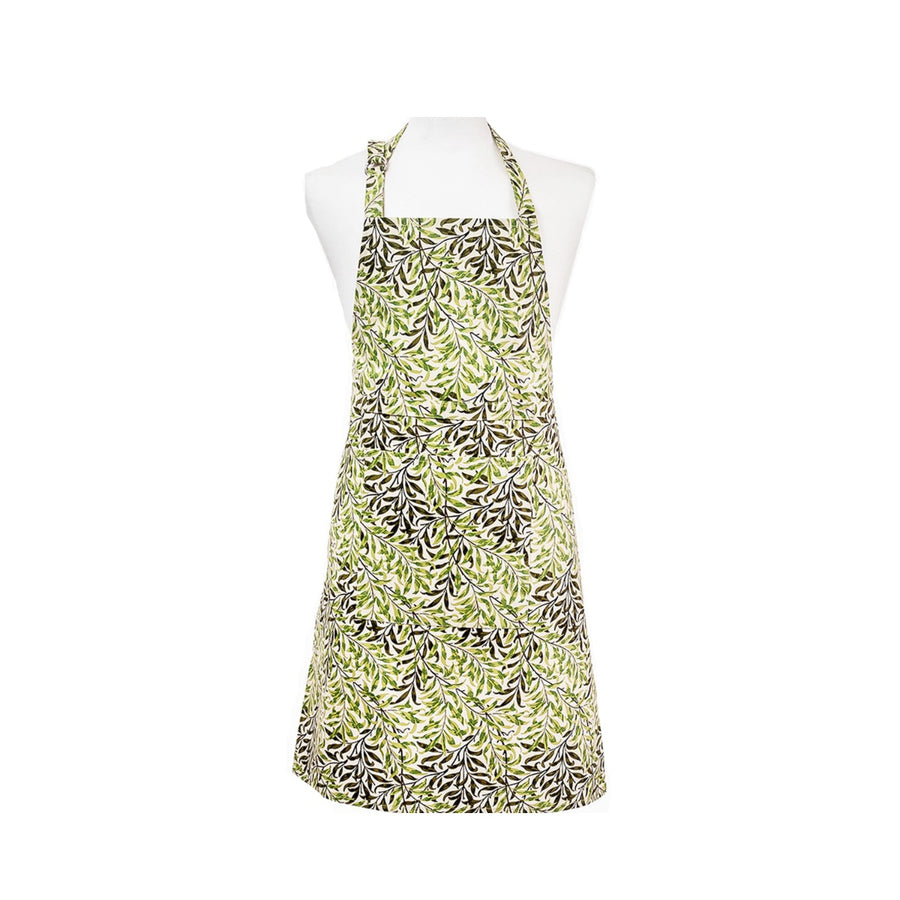 Leafy green halterneck apron in William Morris Willow Bough design