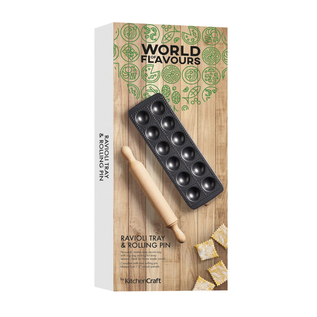 World Of Flavours Ravioli Tray & Rolling Pin