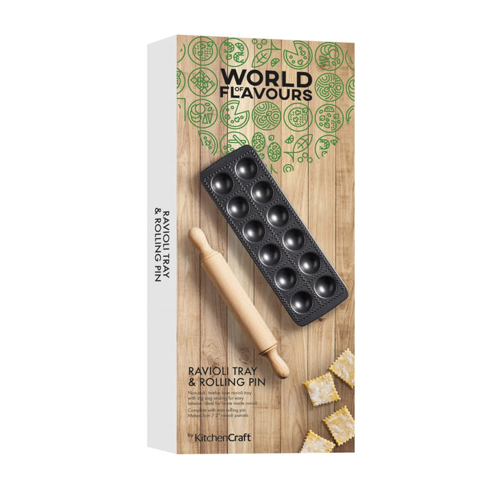 World Of Flavours Ravioli Tray & Rolling Pin