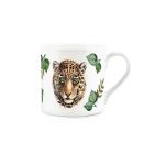 Painted-style leopard faces printed on a fine china mug