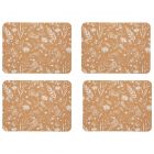 Set of four placemats made from natural biodegradable cork with a white flowers print design.