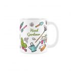 Head gardener ceramic white mug with gardening illustrations