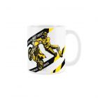 Durable ceramic mug with caution tape and motocross bike print