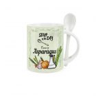 Purely Home Ceramic Soup of the Day Mug & Spoon Set - Cream of Asparagus Green