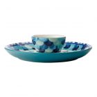 a ceramic chip & dip serving platter set, with a marine inspired blue design