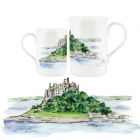 white bone china mug with a painting of St Michael's Mount