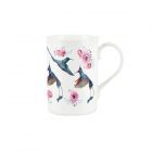 High detail hummingbirds and roses printed on a white fine china mug