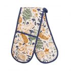 a woodland forest themed double oven glove, with blue piping