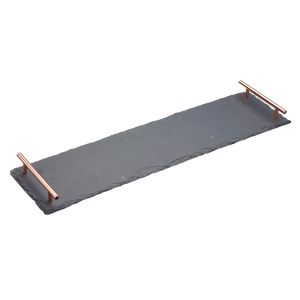 long slate serving platter with removable copper handles