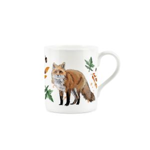 Small fine china mug printed with adorable fox and leaf design