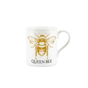 Golden bee and queen bee print on a small fine china mug