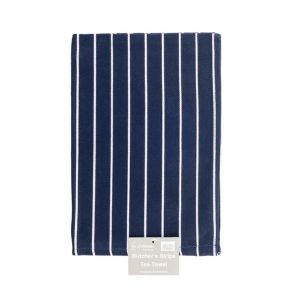 Navy cotton tea towel with white stripes, from the le chateau butcher's stripe range.