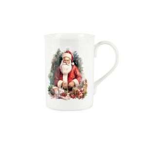 white bone china mug with a traditional father christmas painting