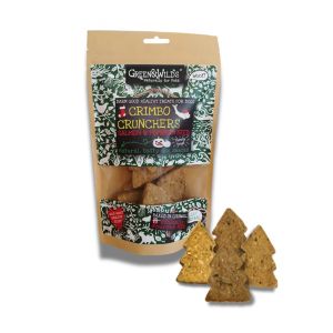 Christmas tree-shaped natural healthy dog treats, made with salmon and pumpkin seeds