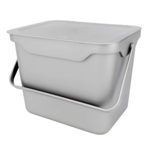 Light grey plastic food waste composting caddy bin with 5L capacity. Robust handle and can be wall mounted.