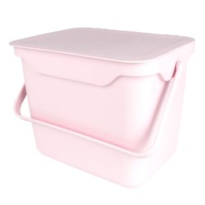 Pastel pink colour plastic food waste compost caddy bin with 5L capacity. Can be used as storage container box.