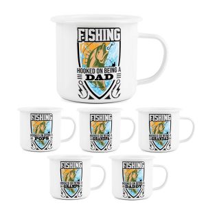 white enamel fishing mug for fathers day
