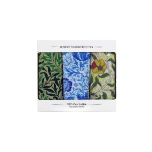 Pack of 3 patterned cotton handkerchiefs featuring a mix of foliage and floral designs.