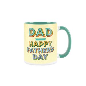 retro yellow and turquoise happy fathers day novelty mug