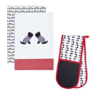 Kitchencraft Kitchen Tea Towels (2 Pack) & Double Oven Glove Set - Westie