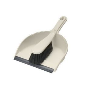 Plastic dustpan and brush set in a soft linen colour.