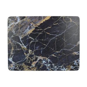 Set of 6 cork-backed placemats featuring a navy marble print.