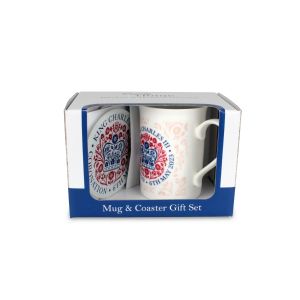 Purely Home King Charles III Mug & Coaster Gift Set - Official Emblem Red
