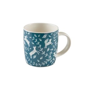 a fine china mug with an emerald woodland themed print