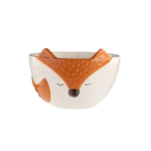 a small ceramic cereal bowl with an embossed fox design