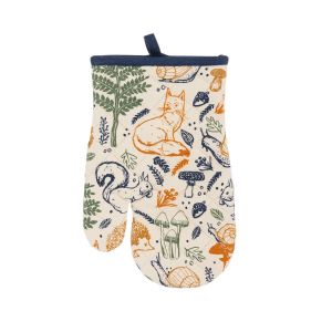 a forest animal themed cotton oven gauntlet with polyester filling